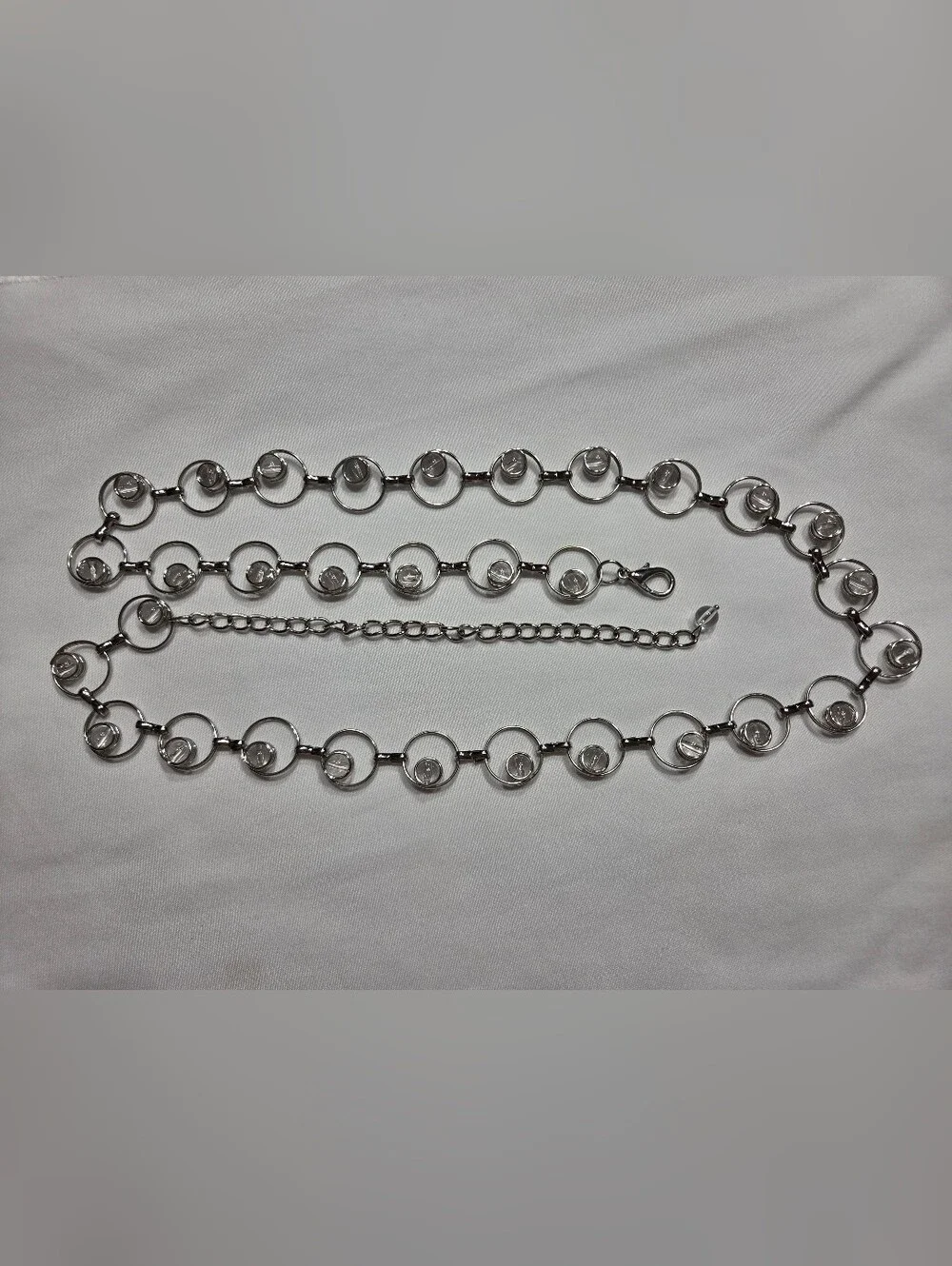 Elegant Silver-Tone Crystal Circle-Link Belt - Women Accessories